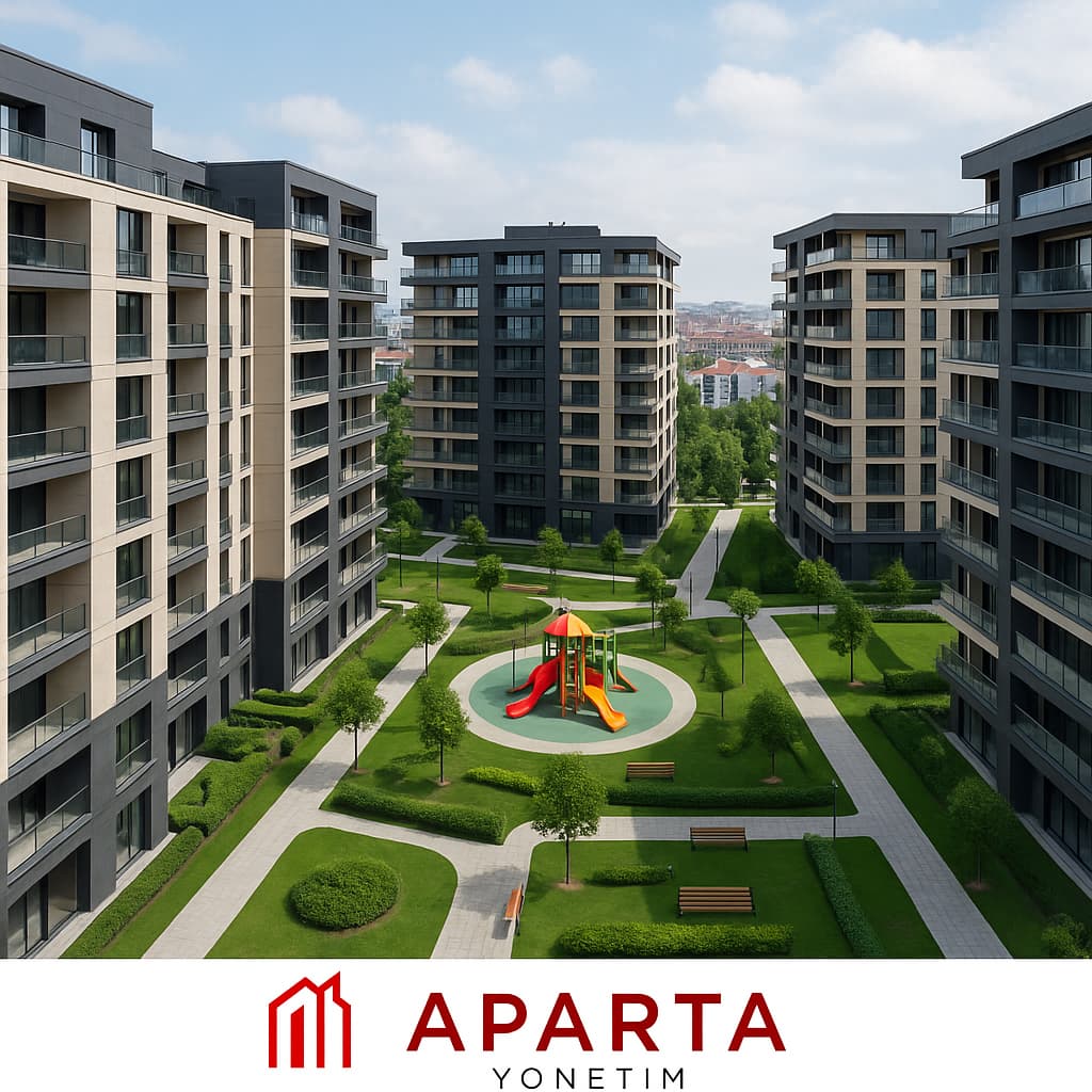 Apartman Yönetimi - Apartman yerleşkesinde çocuk oyun alanı ve yeşil peyzaj