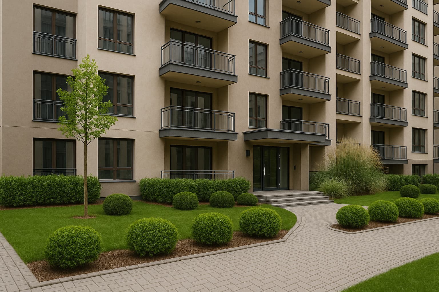 Modern site girişi ve yeşil alanlar